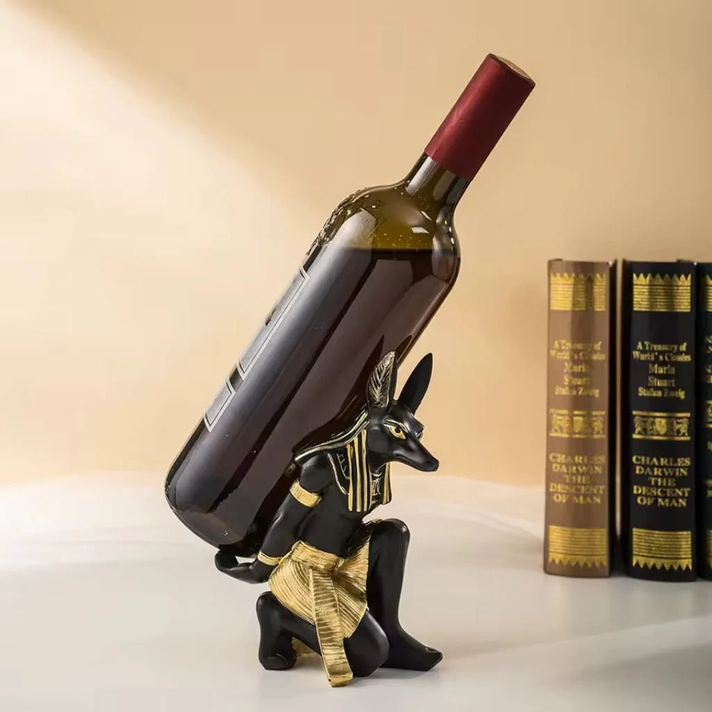 Close-up of Anubis Egyptian Statue Wine Holder