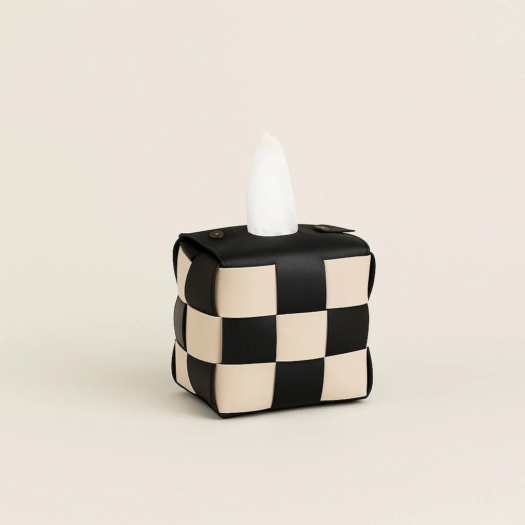 Rectangular Tissue Box Covered in Checkered Case