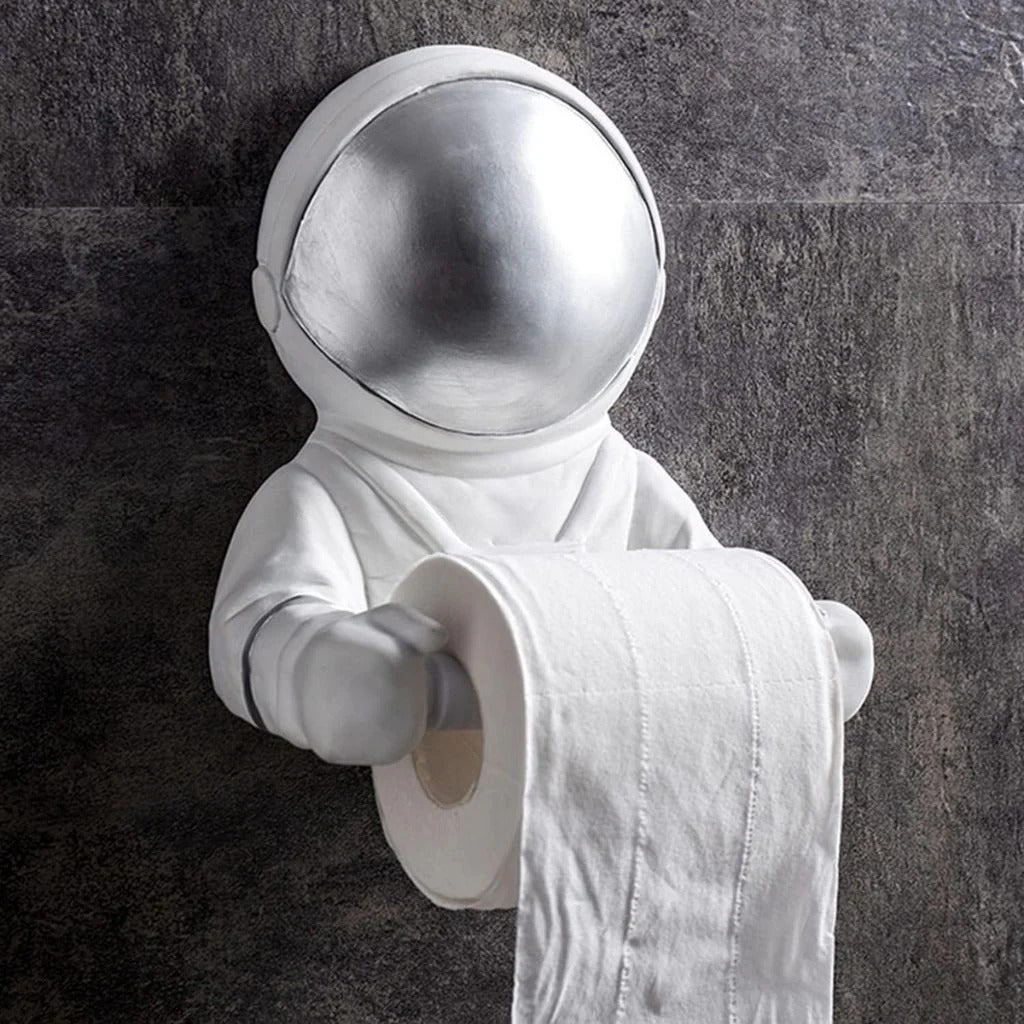 Wall-Mounted Astronaut Tissue Holder with Metallic Accents