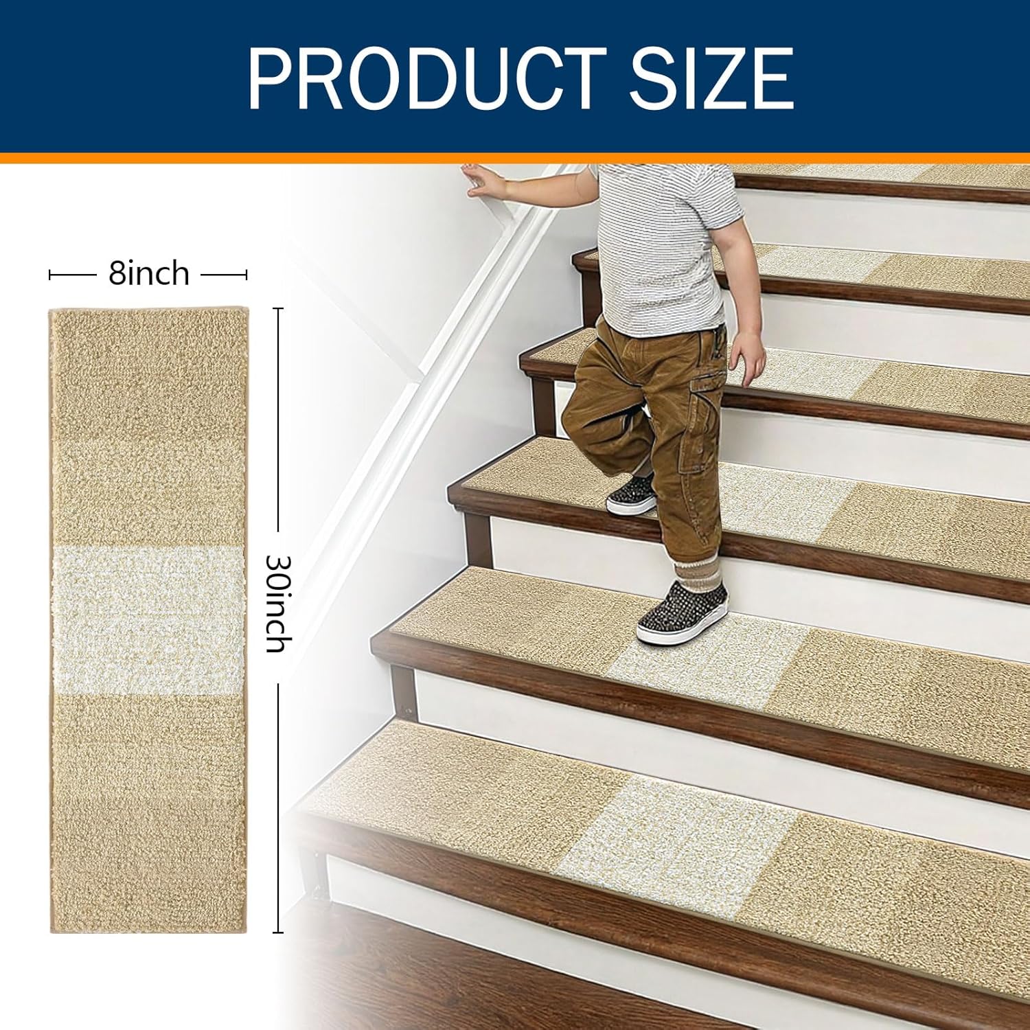 Vorya beige adhesive stair rugs soft and durable