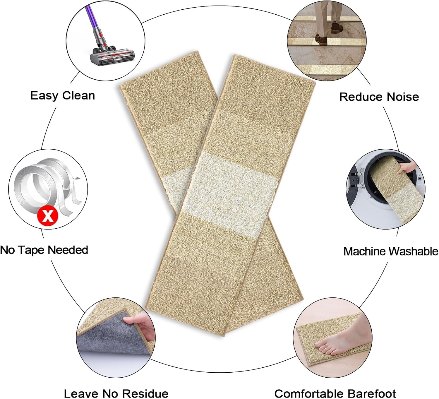 Vorya beige stair runners peel and stick backing