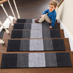 Vorya black adhesive stair rugs modern low-pile style