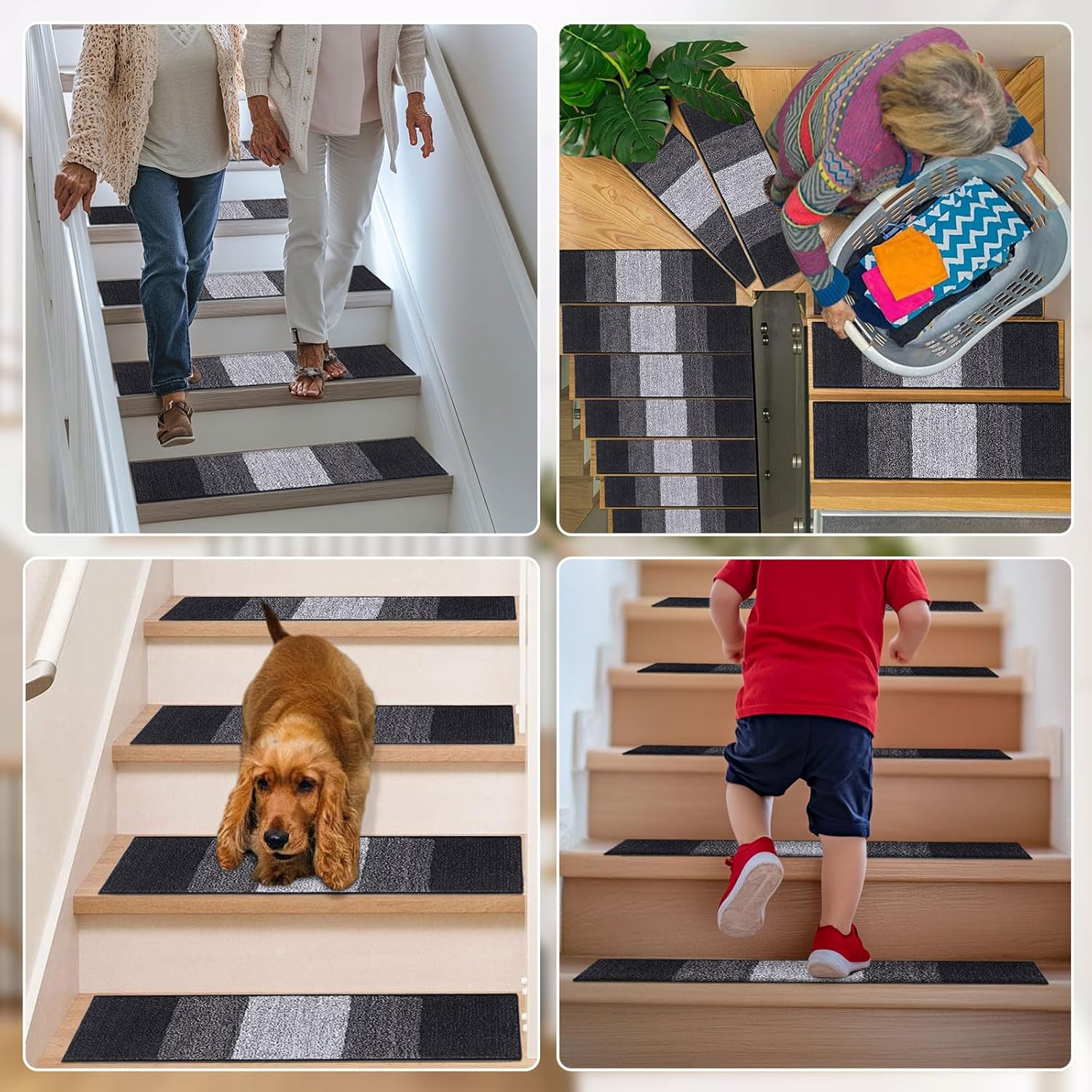 Vorya black non-slip stair treads set of 4