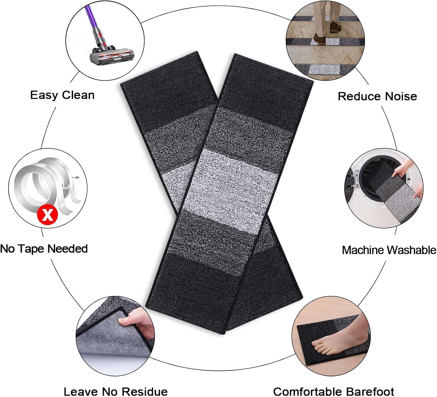 Vorya black stair runners peel and stick installation