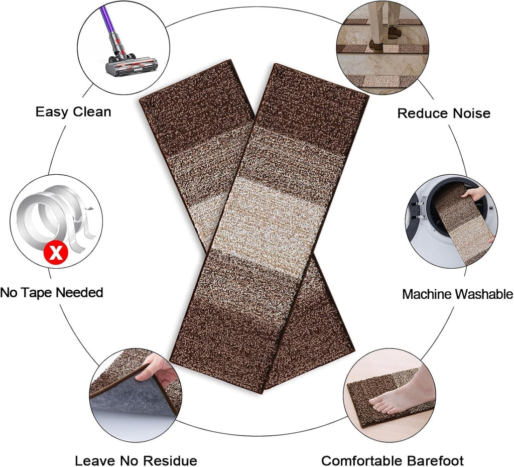 Vorya brown non-slip stair treads set of 4