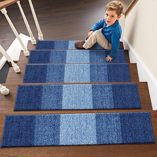 Vorya dark blue adhesive stair rugs soft polyester finish