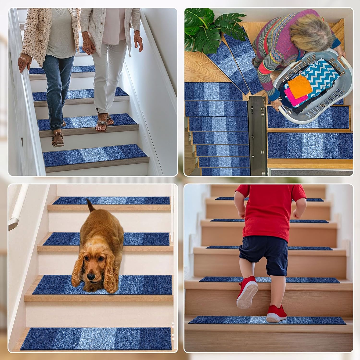 Vorya dark blue non-slip stair treads set of 4