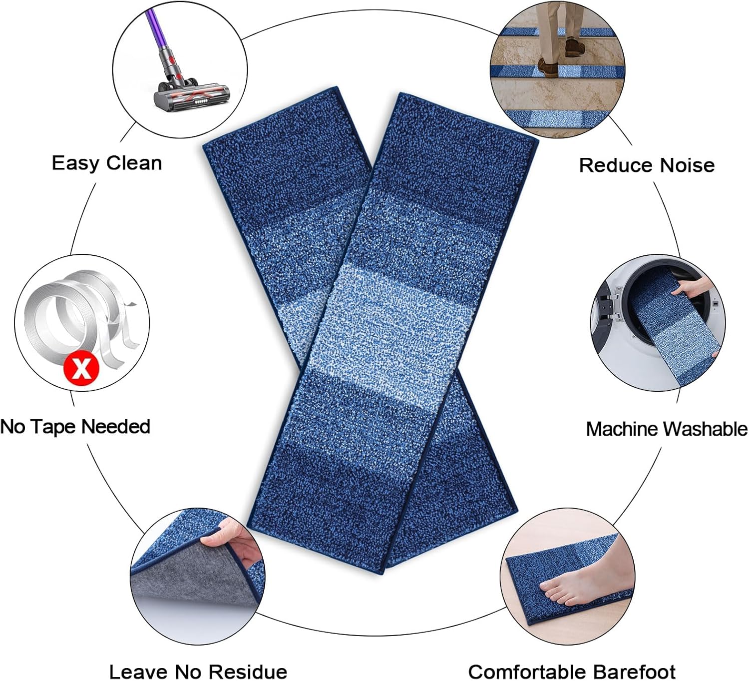 Vorya dark blue stair runners peel and stick design