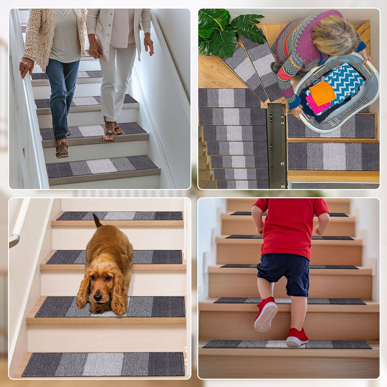 Vorya grey non-slip stair treads set of 4
