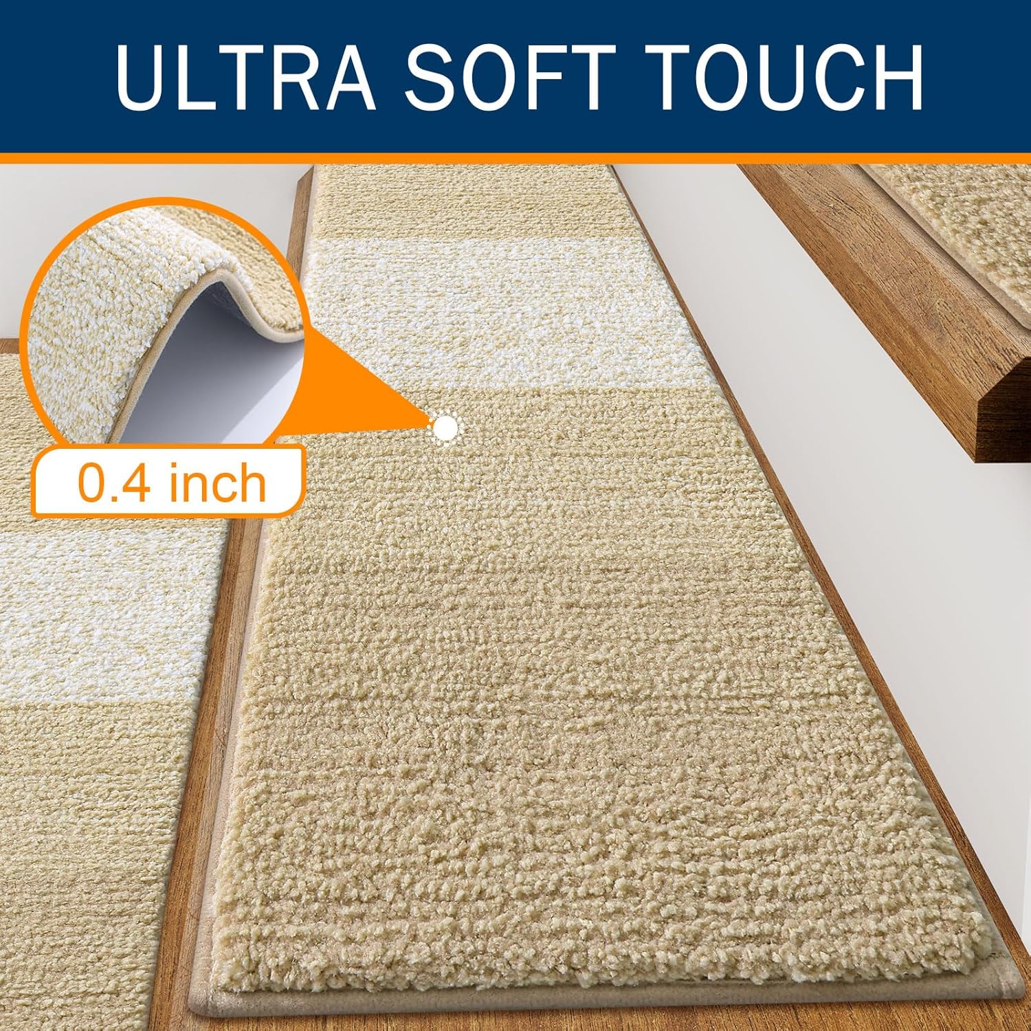 Vorya non-slip beige stair treads safe for children
