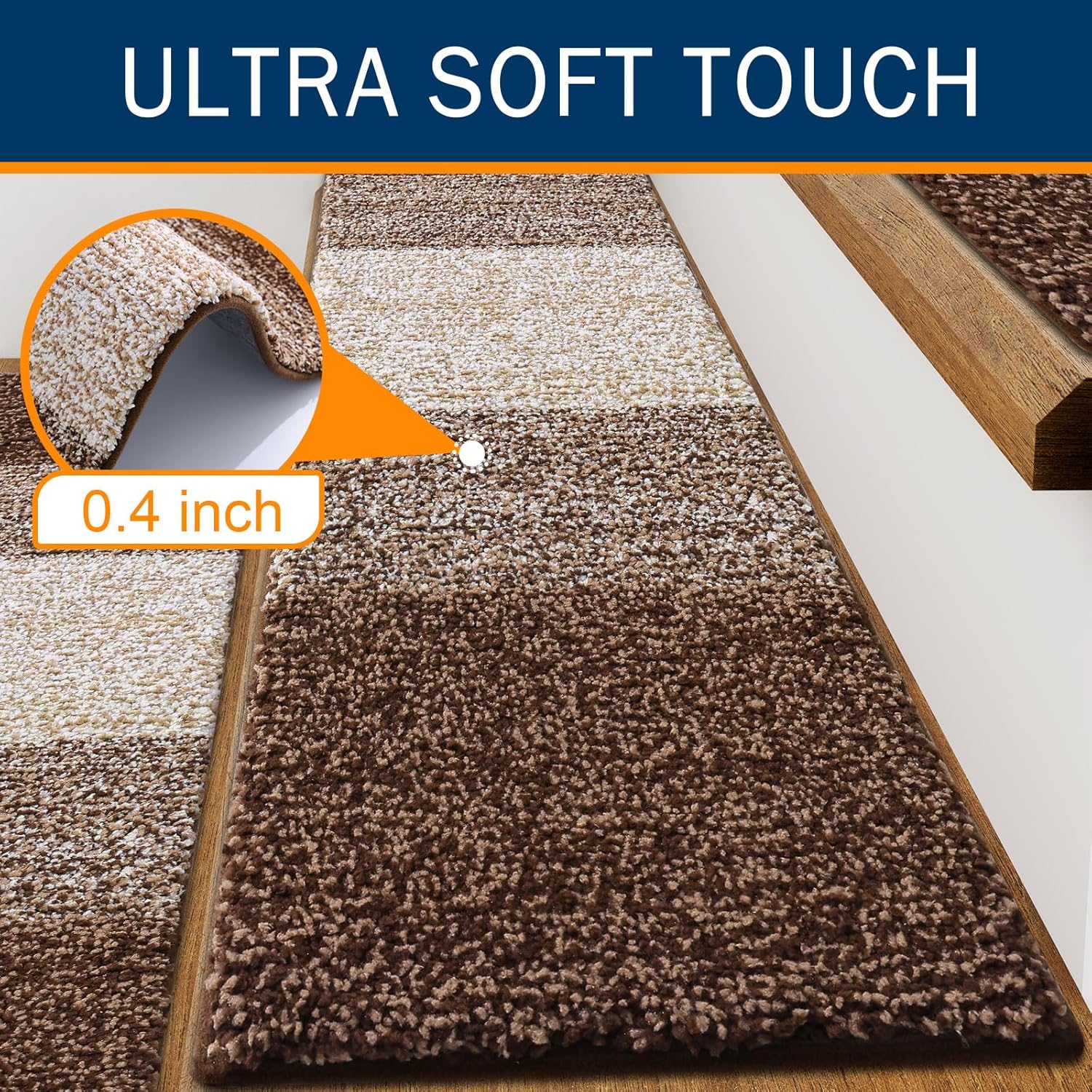Vorya non-slip brown stair mats safe for pets and kids