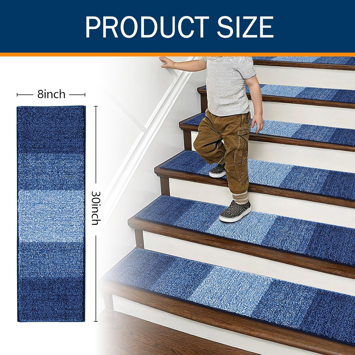 Vorya non-slip dark blue stair mats safe for pets