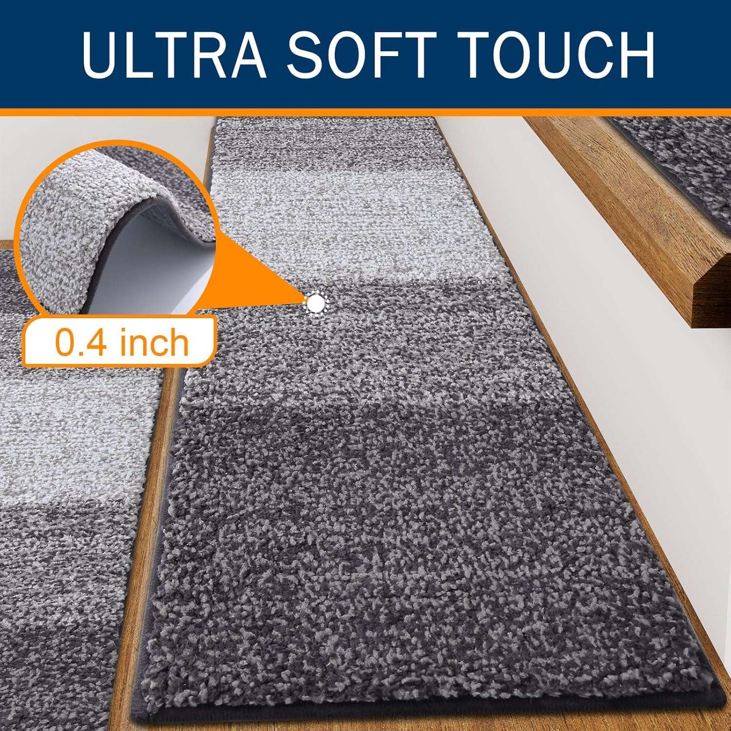 Vorya non-slip grey stair treads safe for kids and pets