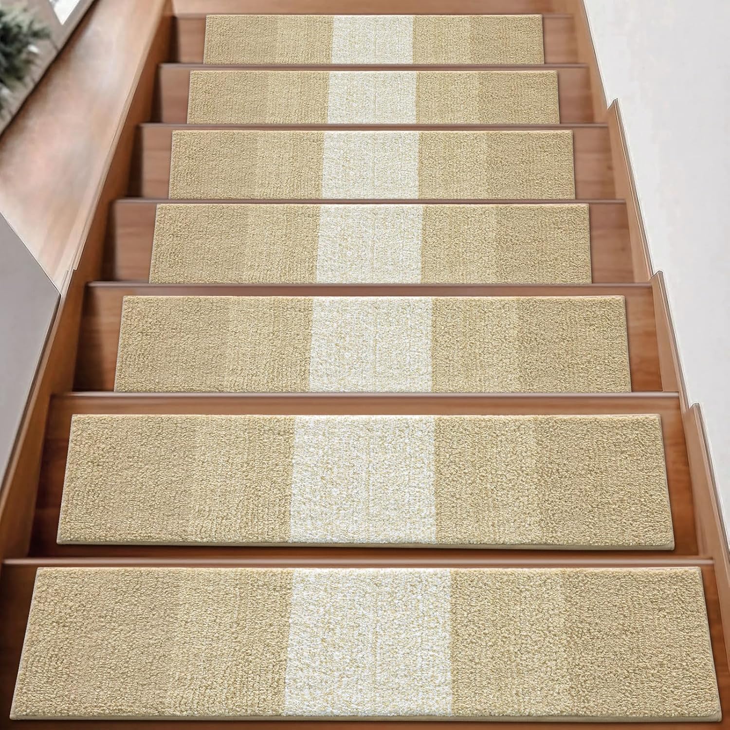 Vorya reusable beige stair mats noise reduction design