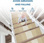 Vorya washable beige stair mats for wooden steps