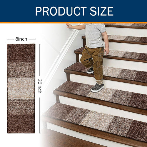 Vorya washable brown carpet stair mats for hardwood