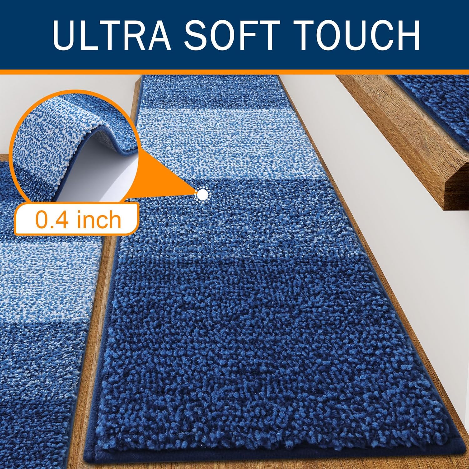 Vorya washable dark blue stair mats for indoor steps