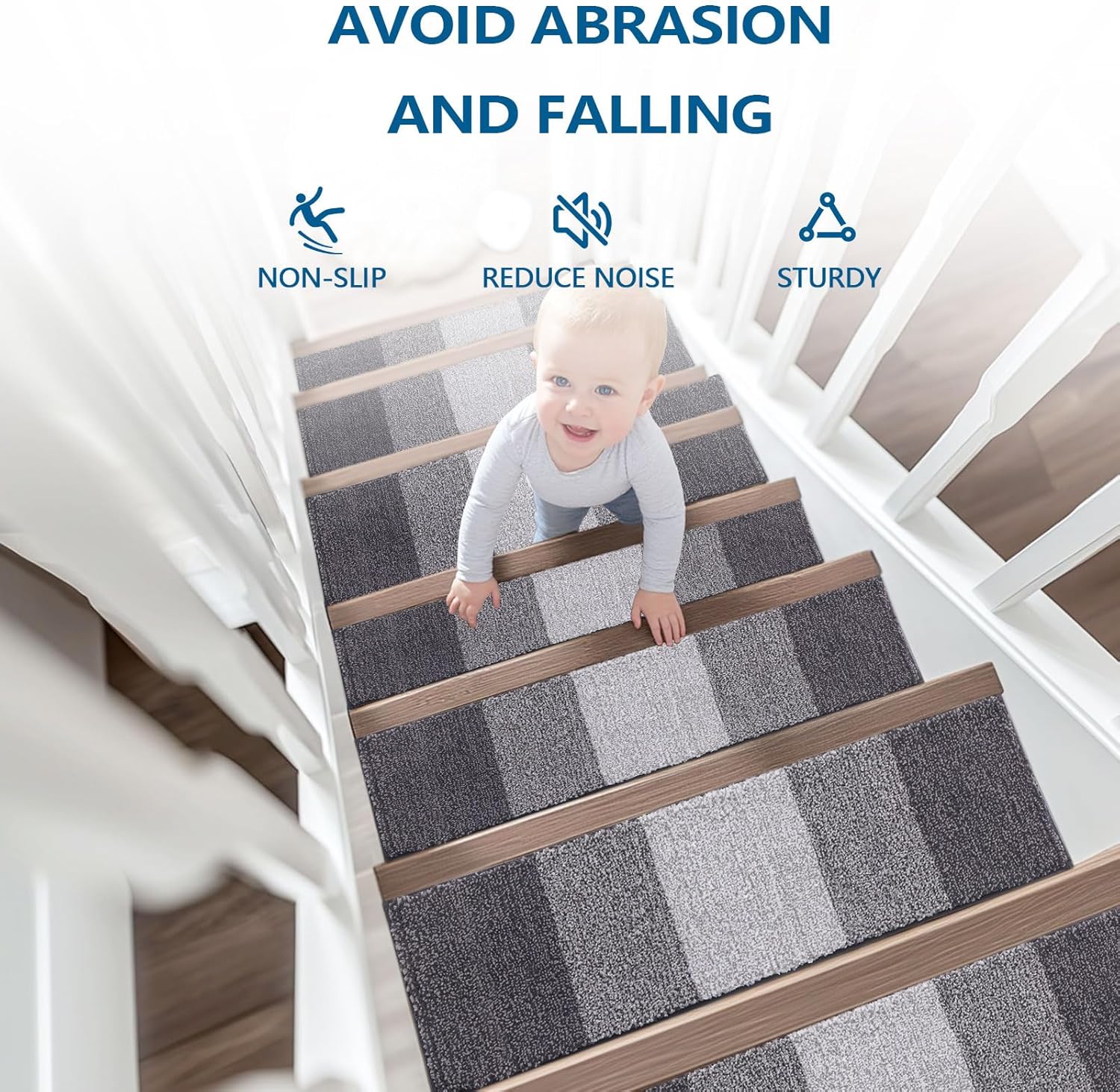 Vorya washable grey carpet stair mats for wooden steps